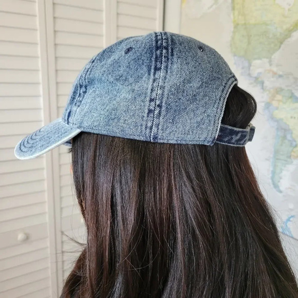 Mighty Fine Acid Wash Denim Embroidered‎ Heart American Flag Baseball Cap Hat - Picture 2 of 7